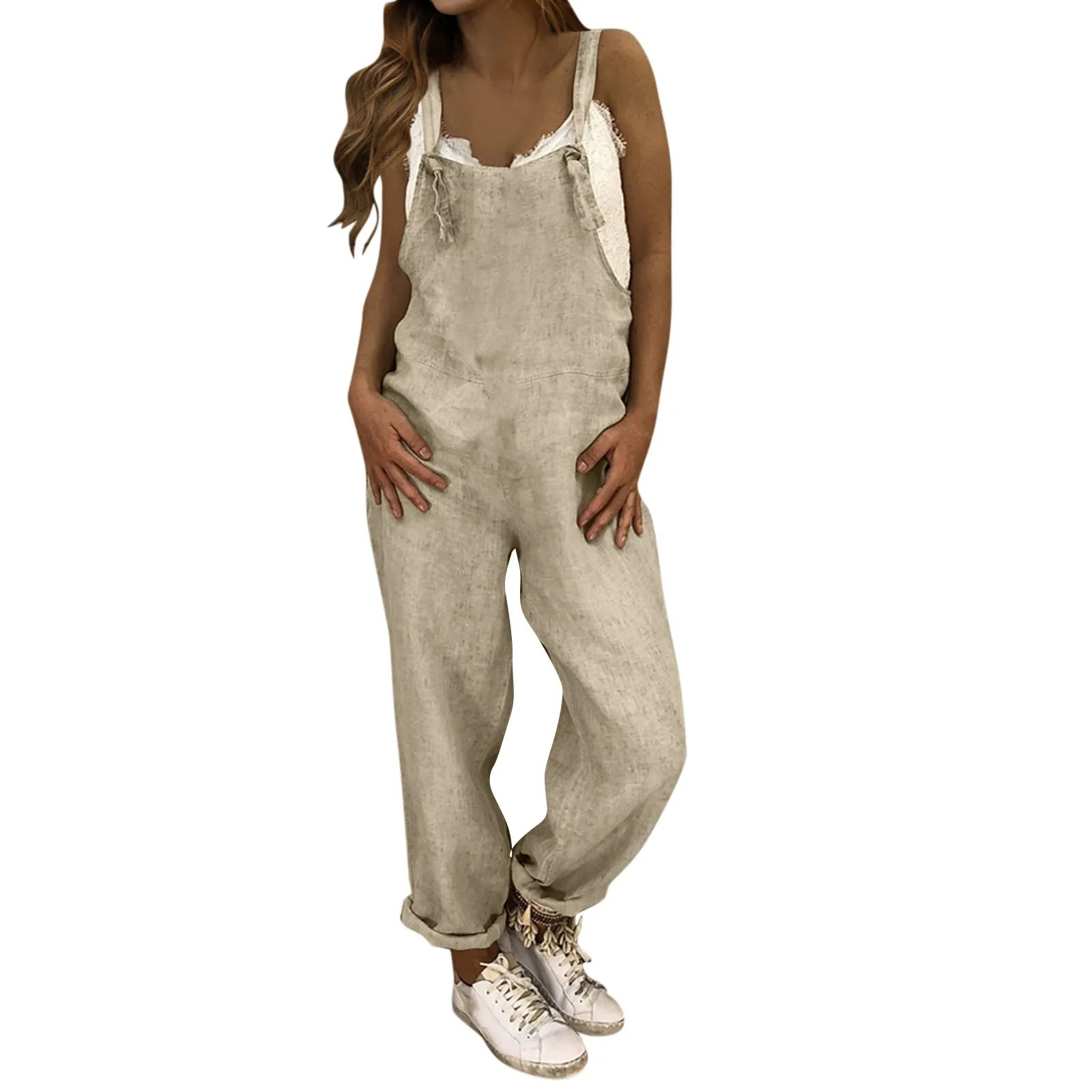 Women Plus Size Casual Loose Overalls Jumpsuit Solid Color Baggy Dungarees Romper Retro Fashion Trend Classic All-Match Comfortable Playsuit