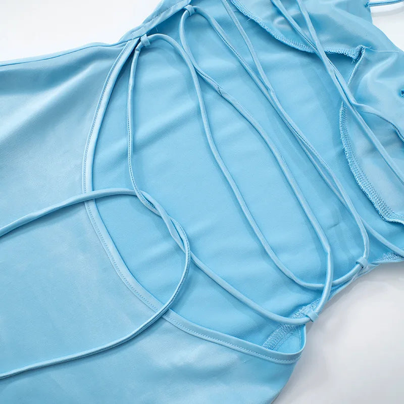 Y2K Style Backless Halter Summer Dress Lace Up Mini Dress