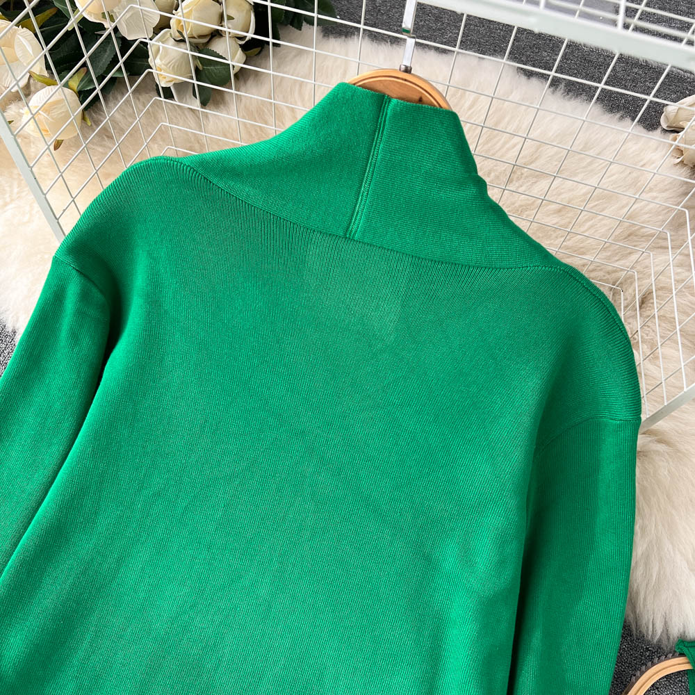 3 Piece Knitted Tracksuit Set for Women Comfy Loungewear with Long Cardigan Coat Turtleneck Vest and Pants