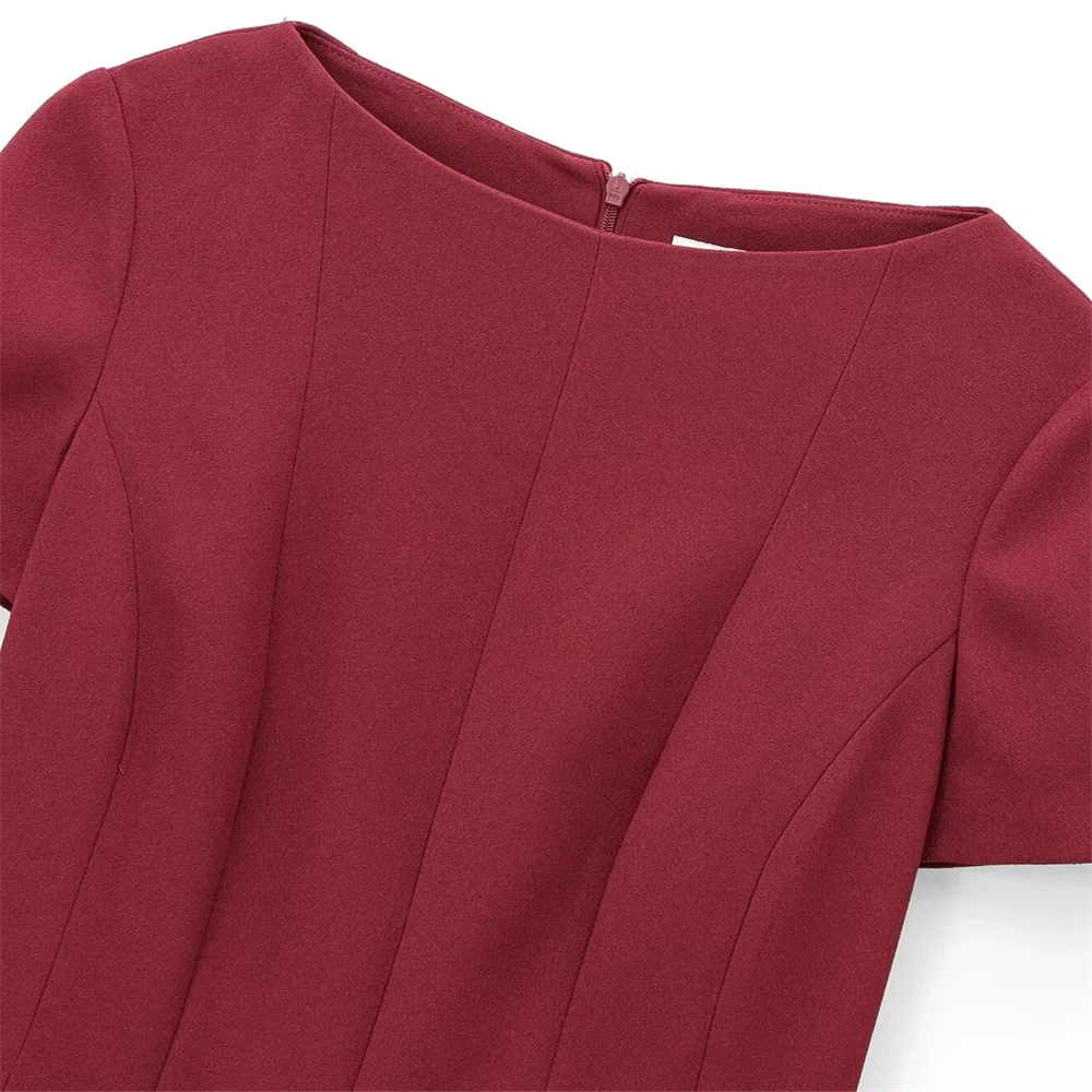 Elegant Wave Hem Swing Dress For Women Round Neck Casual