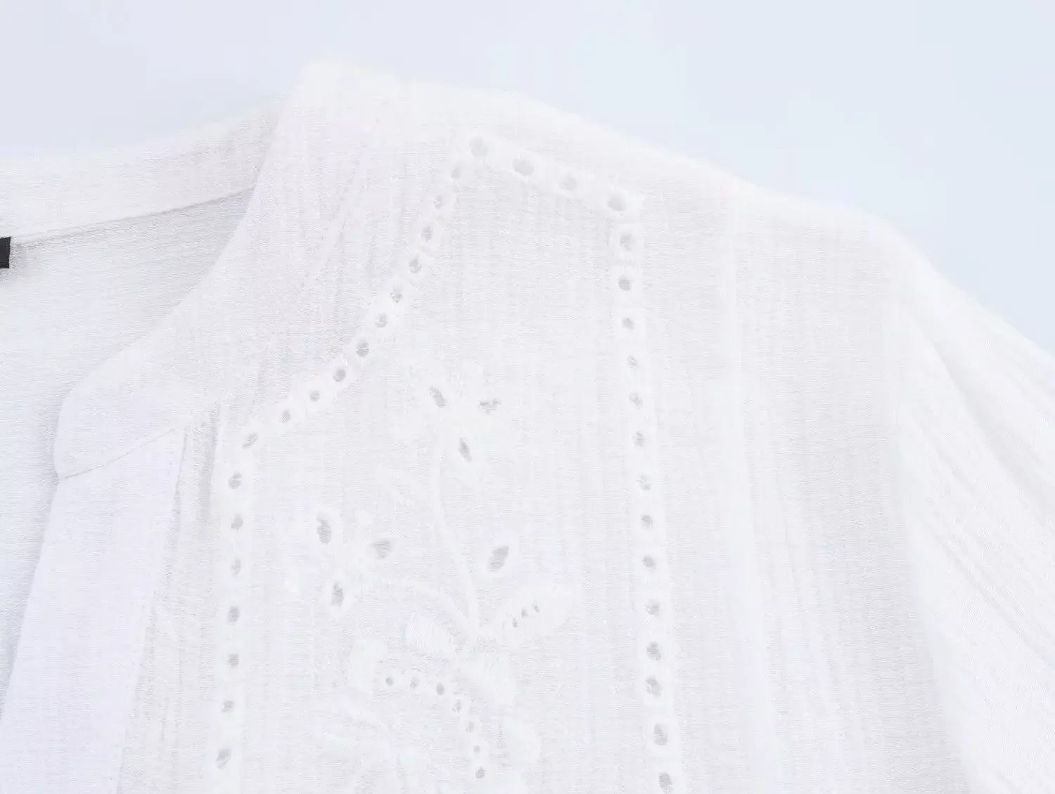 Women's Embroidered V-Neck Long Sleeve Shirt Single-Breasted Loose Hem Casual Chic Top for Spring and Summer