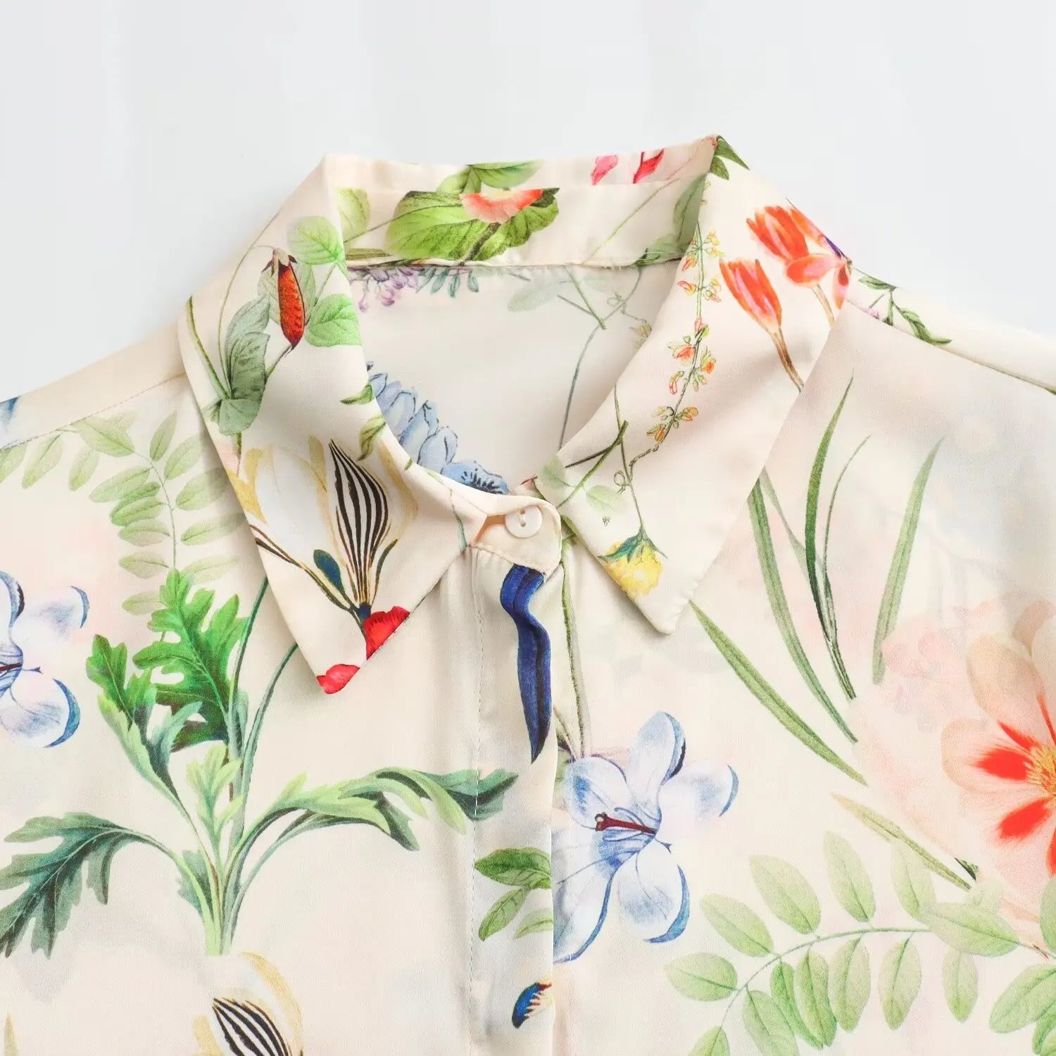 Elegant Women Floral Print Lapel Blouse Single Breasted Long Sleeve Casual Chic Top