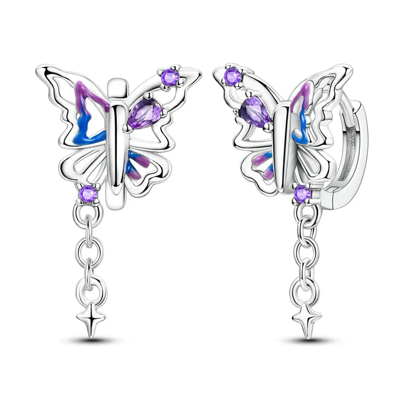 Colorful Butterfly Bee Ladybug Rainbow Flower Earrings in 925 Sterling Silver for Women Fashion Jewelry Gifts