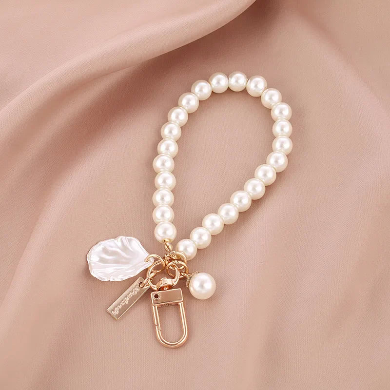 Cute Pearl Keychain for Women and Girls Shiny Pearl Bead Charm Accessory for Phone Bag Backpack and Car Keys
