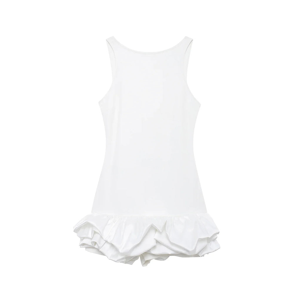 Backless Patchwork Mini Dress For Women Fluffy Hem Party