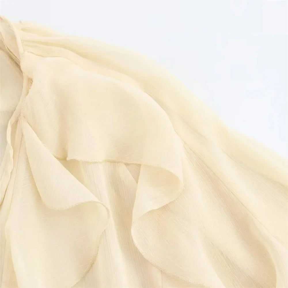 Women's Retro Loose V Neck Layered Casual Shirt Lightweight Temperament Blouse for Spring