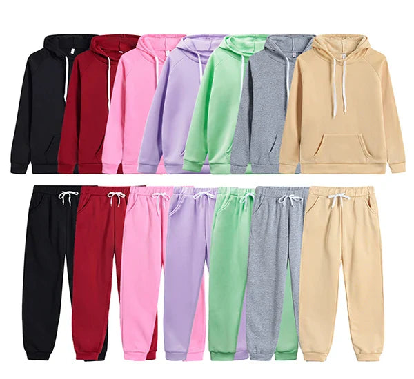 Autumn Winter Women's Fleece Tracksuit Hoodie and Sweatpants Set for Casual Jogging