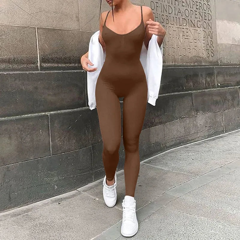 Women's Sleeveless Black Bodycon Jumpsuit Sexy Backless Slim Fit Casual Romper Streetwear Overall