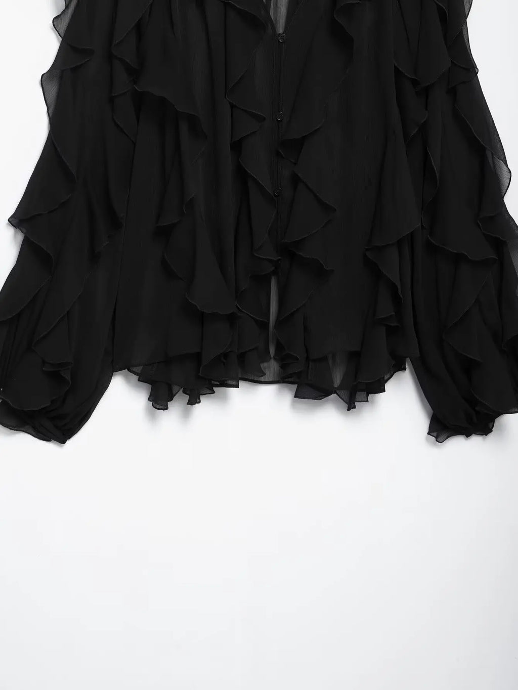 Women's Burgundy Ruffle Layer Casual Blouse Long Sleeve Loose Fit Button-Front Shirt High Street Fashion Top