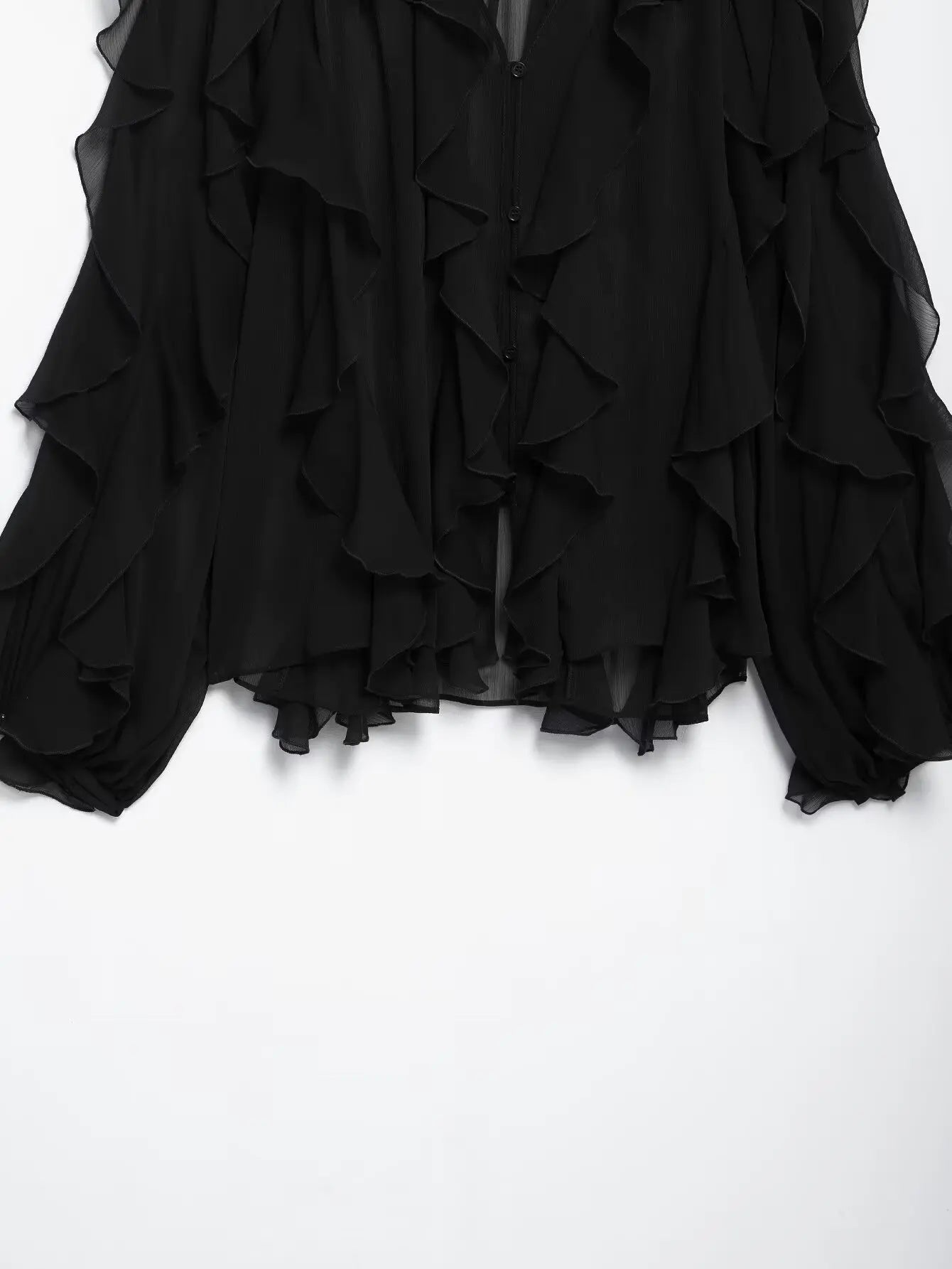 Women's Burgundy Ruffle Layer Casual Blouse Long Sleeve Loose Fit Button-Front Shirt High Street Fashion Top