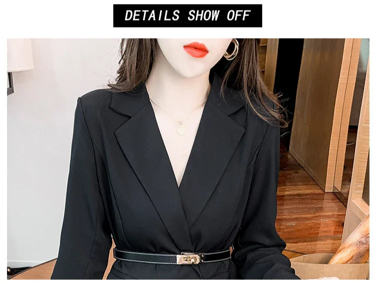 Faux Two Piece Dress With Blazer Collar Pleated Skirt