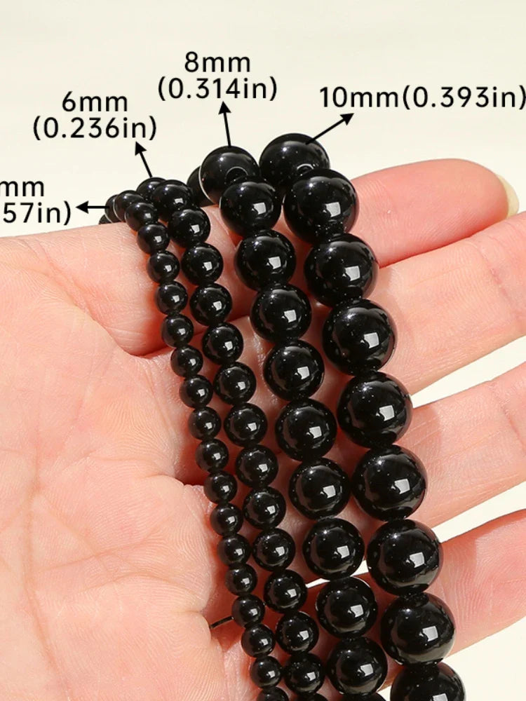 Natural Black Obsidian Beads 4mm 6mm 8mm 10mm Polished Round Loose Spacer Beads for Jewelry Making DIY Necklaces and Bracelets