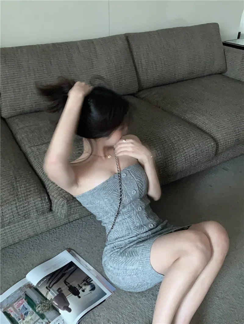 Off Shoulder Bodycon Dress Knit Ribbed Summer Streetwear