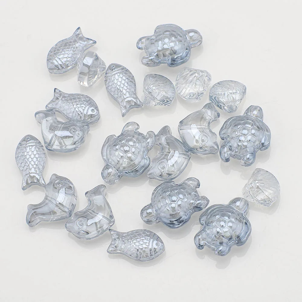20 Pieces Mixed Shape Crystal Glass Beads for DIY Jewelry Making Including Starfish Snail Shell and Small Fish