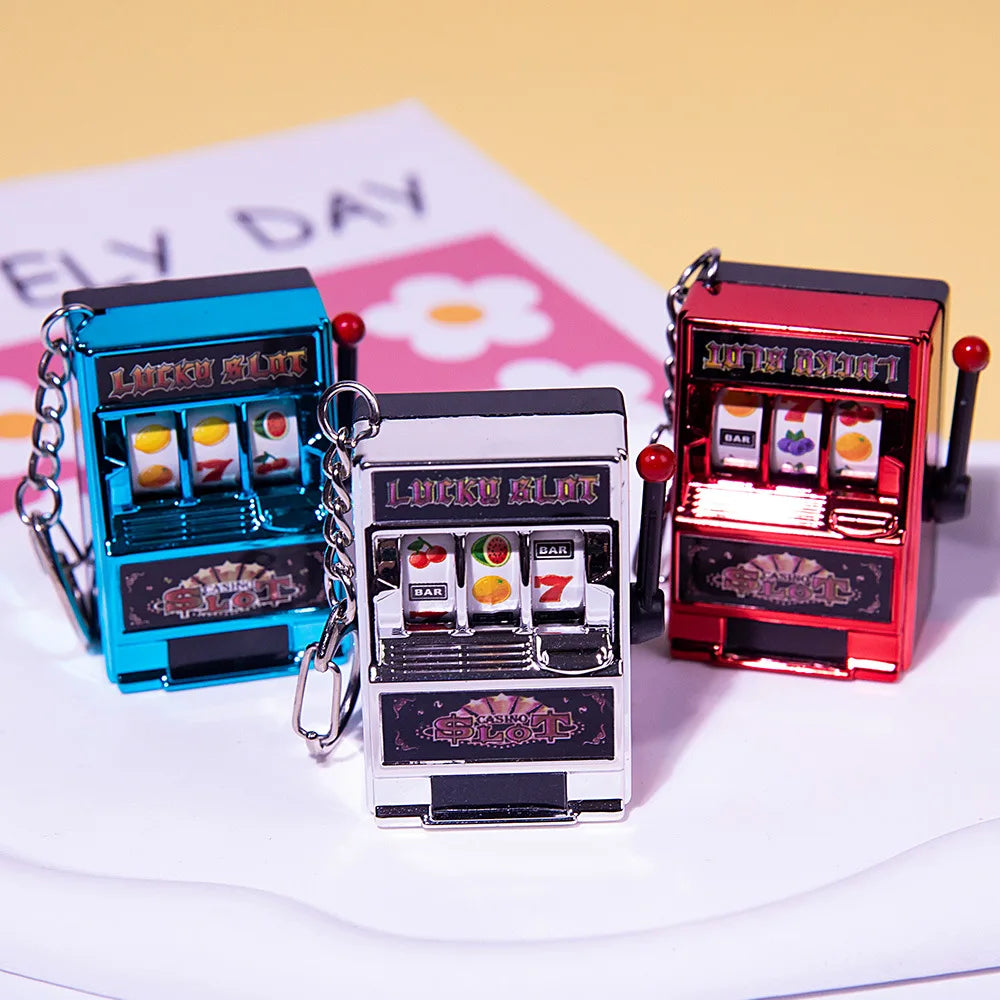Portable Mini Fruit Slot Keychain Pendant Retro Toy Coin Operated Game for Kids and Adults