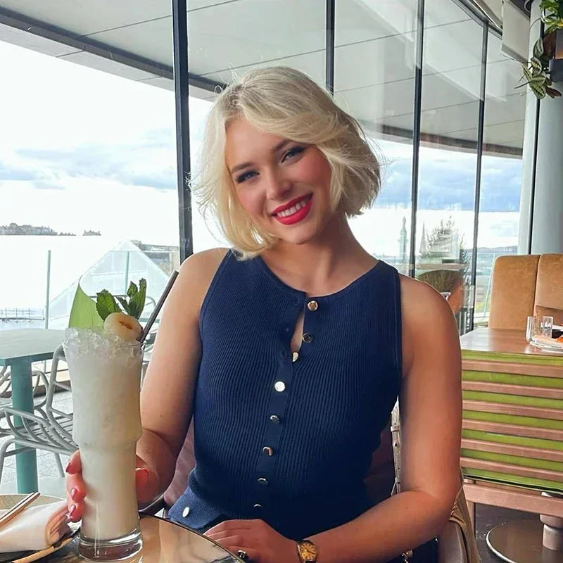 Elegant Sleeveless Ribbed Knit Bodycon Dress High Waist