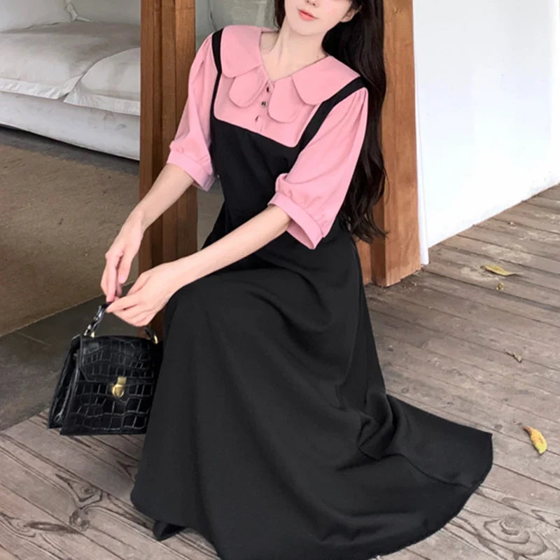 Korean Style Kawaii Summer Midi Dress For Women Ladies