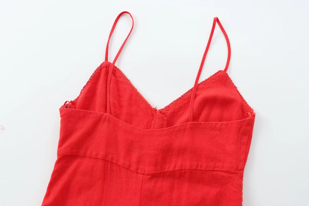 Linen Blended Suspender Dress For Women Summer French