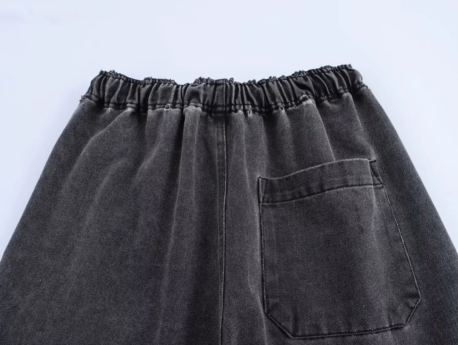 Autumn Denim Two Piece Set with Elastic Waist Wide Leg Pants and Polo Collar Long Sleeve Top for Casual Style