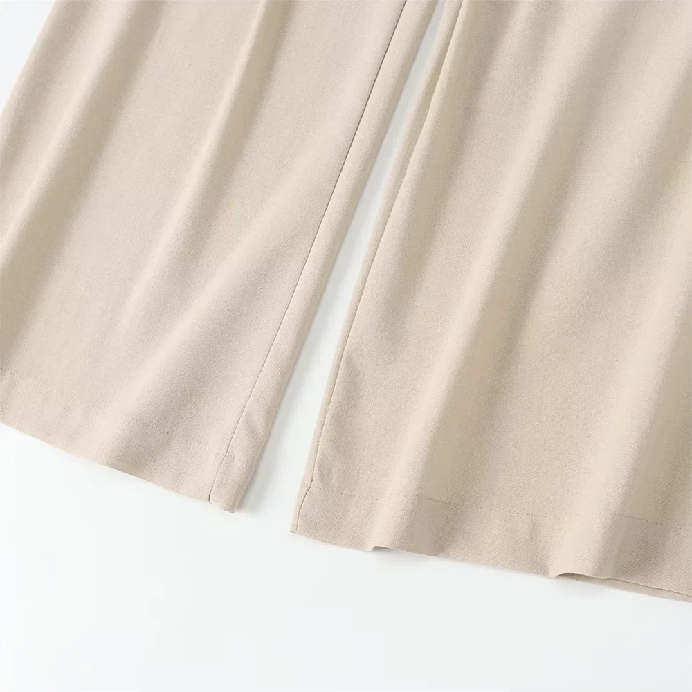 Women's Casual Linen Blended Wide Sleeve Shirt and Straight Leg Pants Set