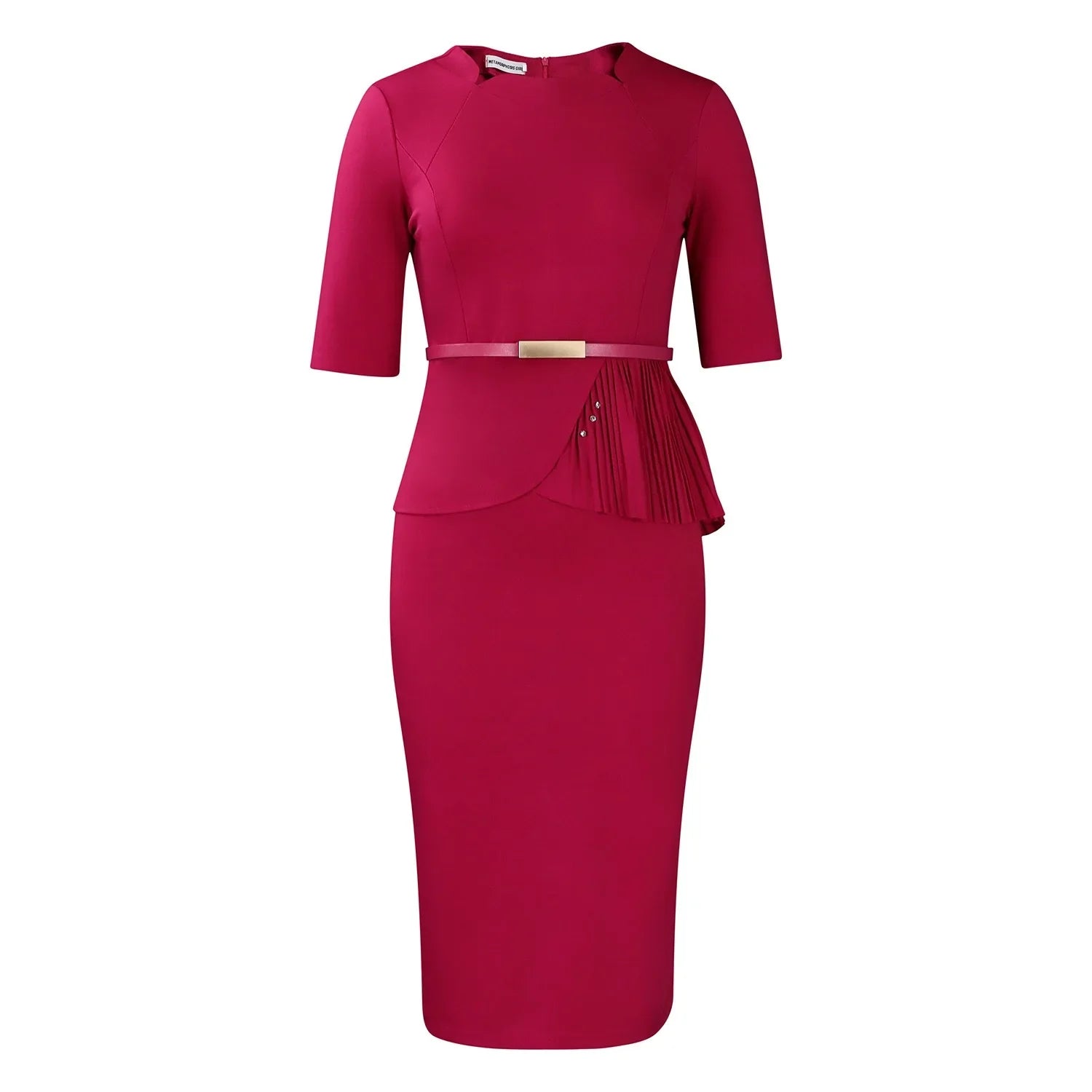 Women Square Neck Bodycon Midi Dress Belted For Work