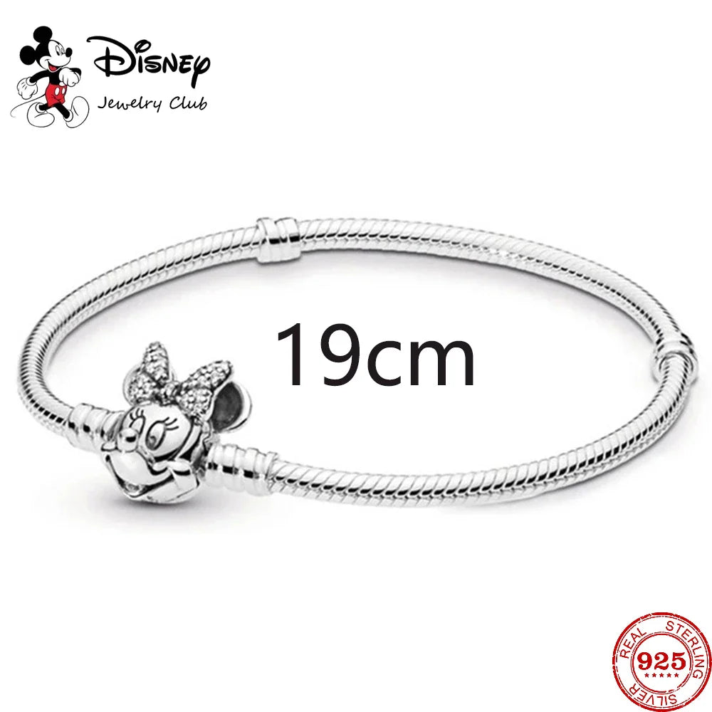 925 Sterling Silver Mickey Minnie Charm Beaded Fit Snake Bracelet DIY Ladies Jewelry