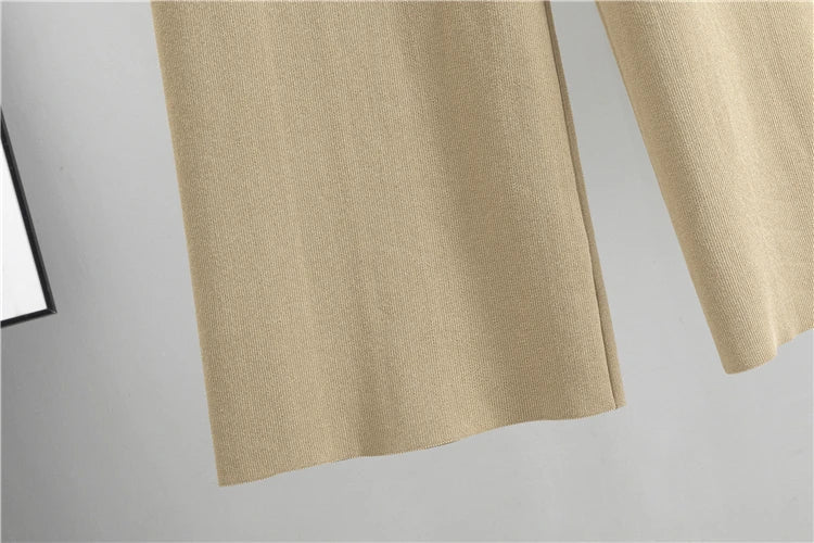 Knitted Two Piece Set for Women with Long Sleeve V Neck Cardigan and Wide Leg Pants