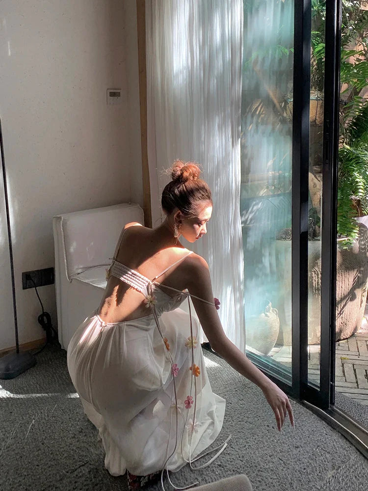 Boho Flower Maxi Dress Spaghetti Strap Beach Party