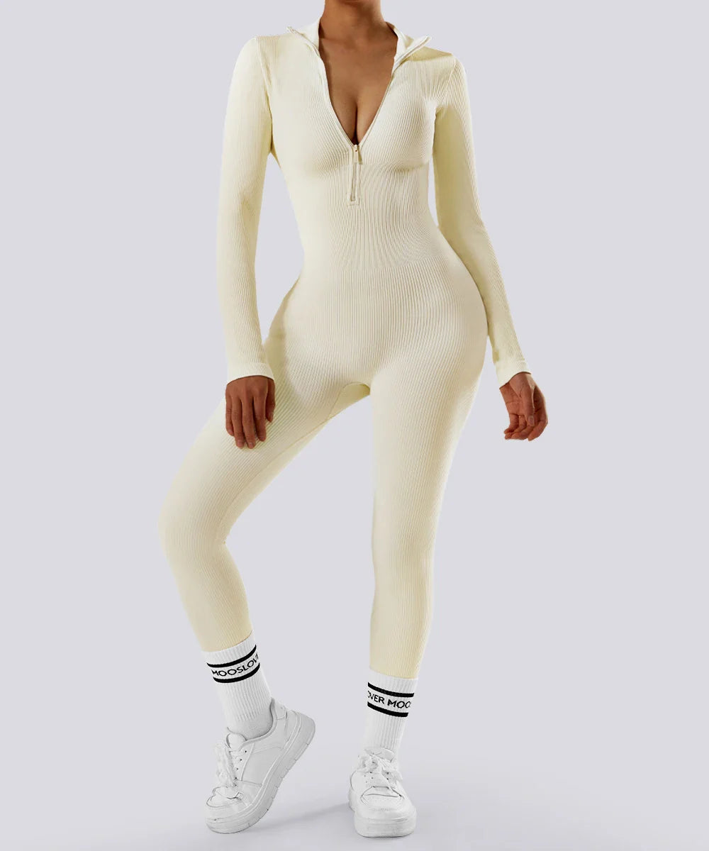 Women's Bodycon Jumpsuit Casual Fitness Rompers with Zipper Slim Fit Bodysuit Streetwear Activewear for Autumn and Winter