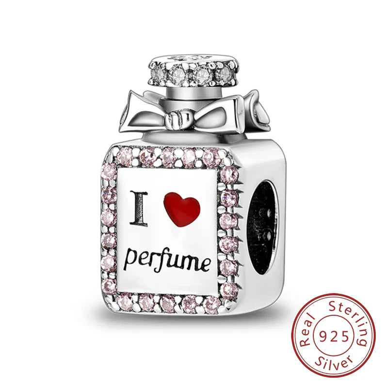 Fit 925 Sterling Silver Bow Perfume Bottle Pink Charms Beads for Women DIY Jewelry Gifts