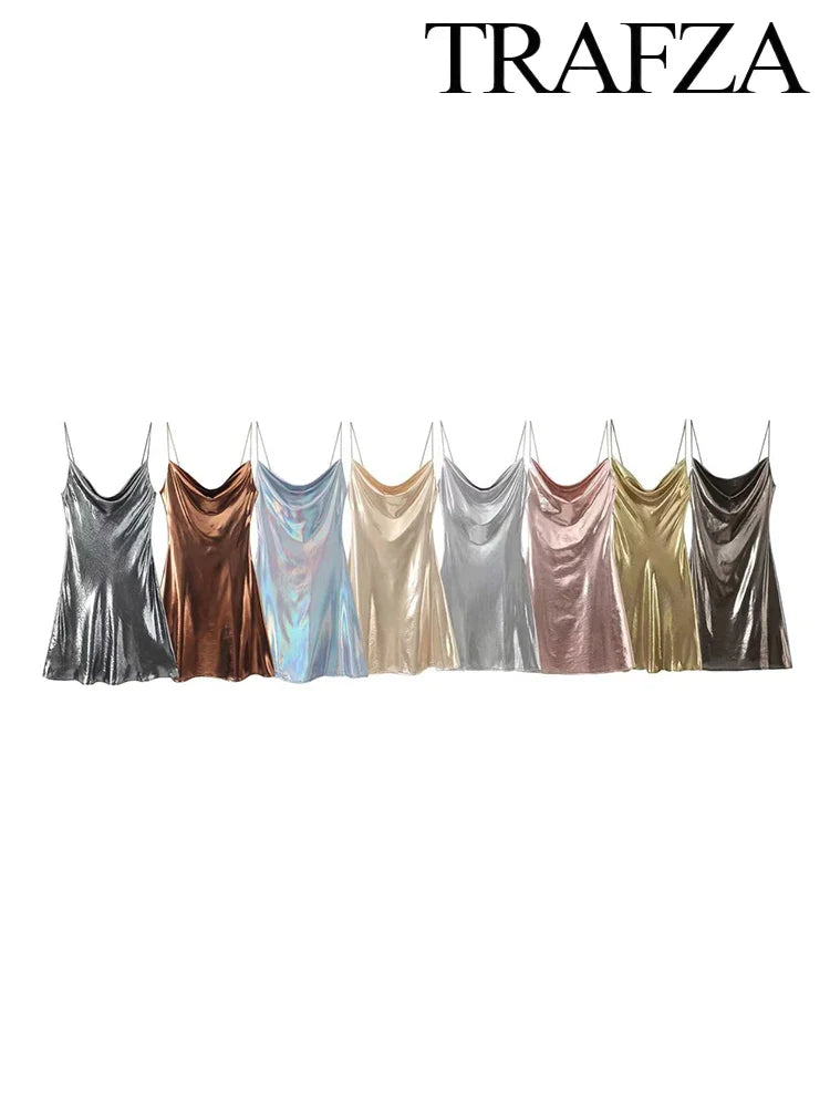 Metallic Glitter Backless Spaghetti Strap Dress For Party