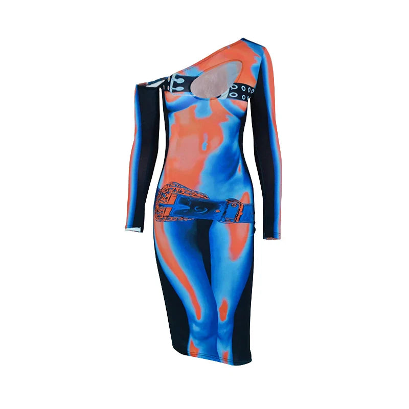 Off Shoulder Hollow Out Party Dress Sheath Multicolor