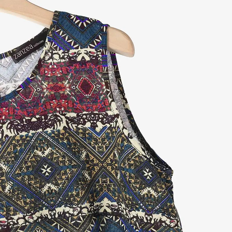 Bohemian Floral Print Sleeveless Midi Dress For Summer