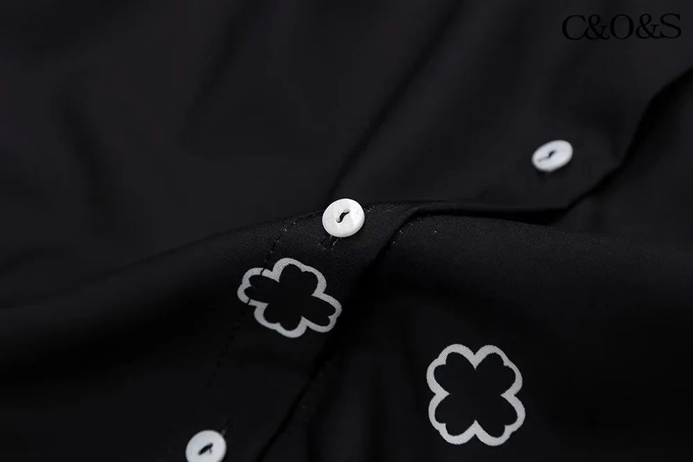 Floral Print Long Sleeve Shirt and High Waisted Trousers Fashion Set