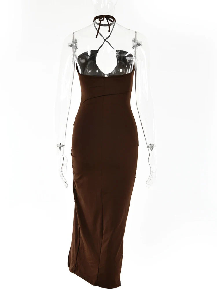 Backless Party Dress Hollow Out Drawstring High Split Style