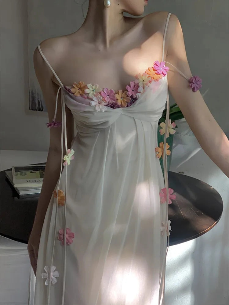 Boho Flower Maxi Dress Spaghetti Strap Beach Party