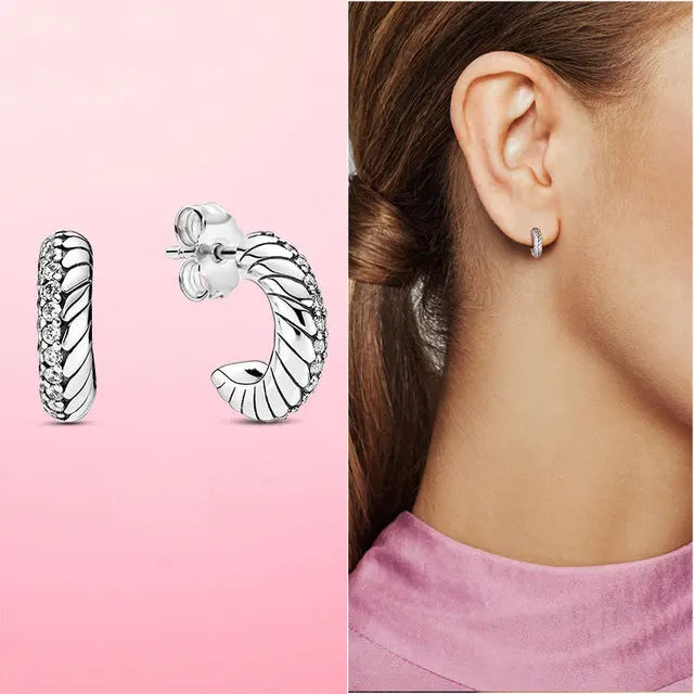 925 Silver Hoop Infinite Love Earrings with Blue Flower and White Stone Heart Pendant for Women Jewelry