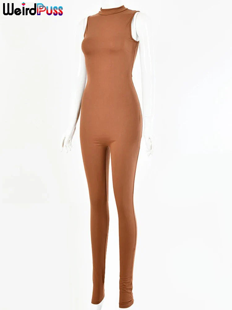 Women's Skinny Jumpsuit Activewear Soft Stretchy Sleeveless Bodycon Workout Overalls Casual Sporty Streetwear Fitness Bodysuit