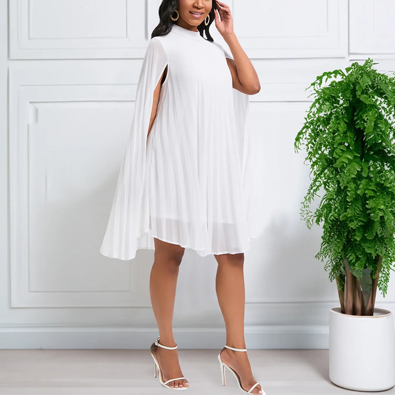 Elegant Chiffon Dress For Women Batwing Sleeve Knee Length