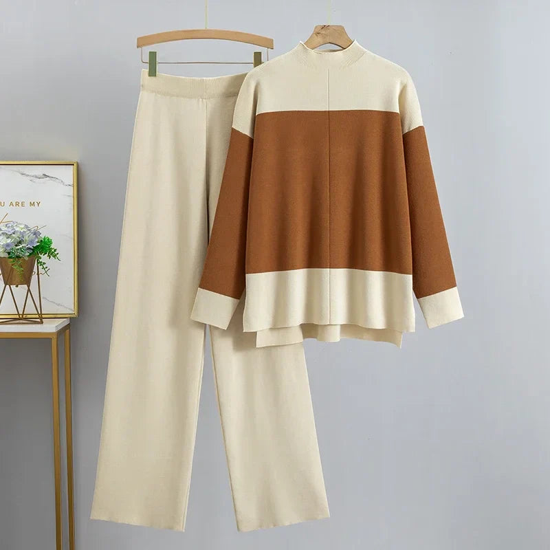 Women's 2 Piece Thick Turtleneck Sweater and Pants Set for Autumn and Winter Fashion Outfit