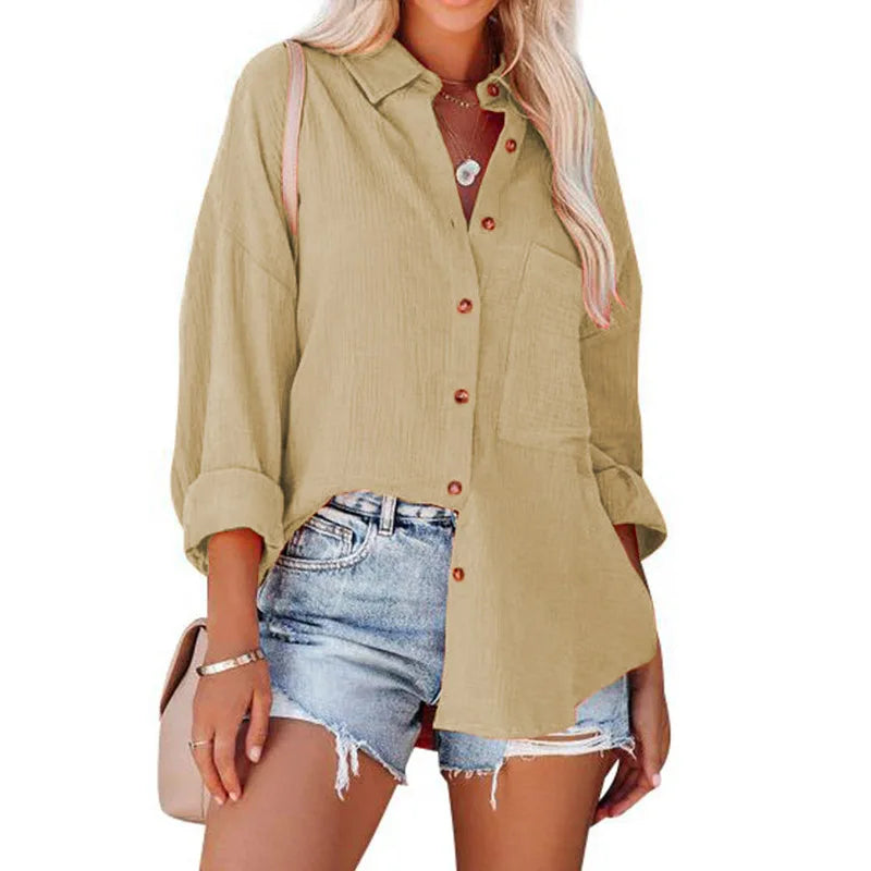 Women's High-End Long Sleeve Batwing Shirt with Drop Shoulders for Spring Fashion