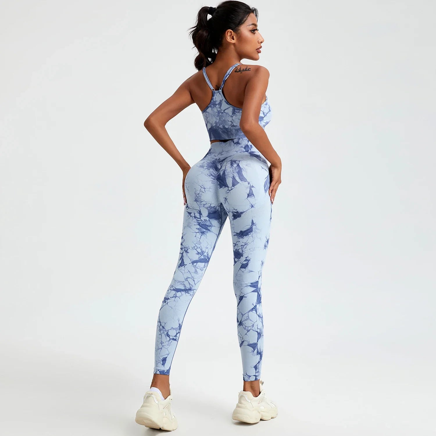 1/2/3PCS Tie Dye Seamless Women's High Waist Activewear Sets Stretch Sport Pants and Y2K Print Crop Tops for Running and Autumn Fitness