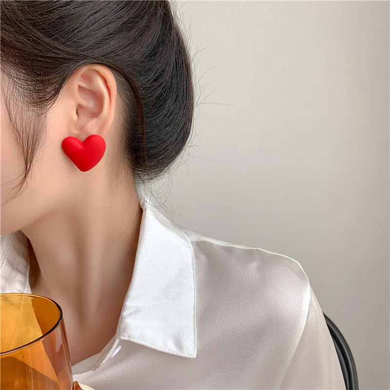 Korean Fashion Candy Color Acrylic Heart Earrings Geometric Love Design All-Match Ear Studs