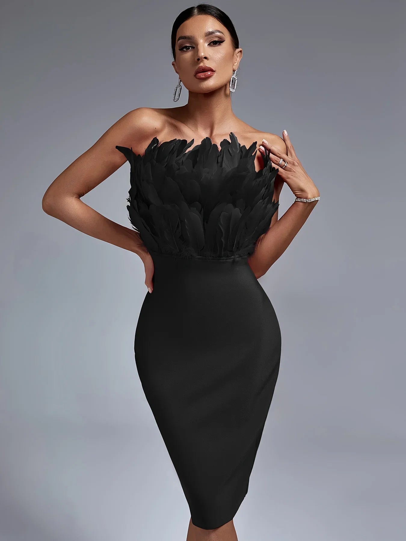 Black Bandage Dress Bodycon Midi Evening Strapless Party