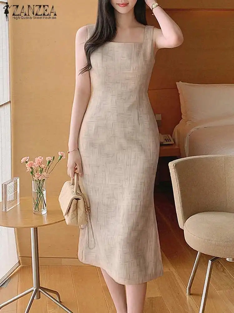 Elegant Sleeveless Square Neck Mermaid Midi Dress for Women