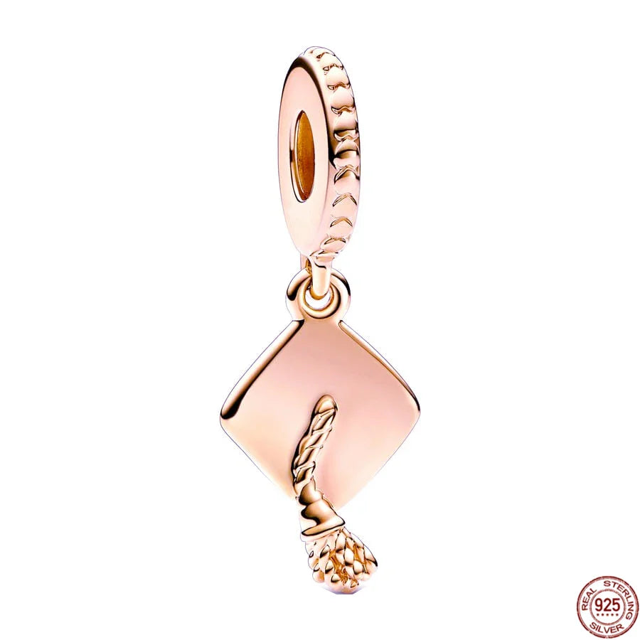 Plated Rose Gold Sparkling Pink Hot Air Balloon and Heart Charm Bead for Silver 925 Bracelet DIY Jewelry