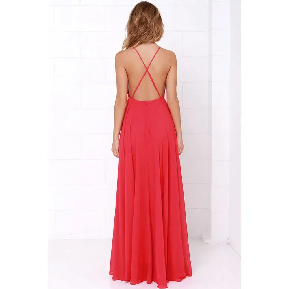 Boho Maxi Dress Women Sleeveless O Neck Backless Sundress