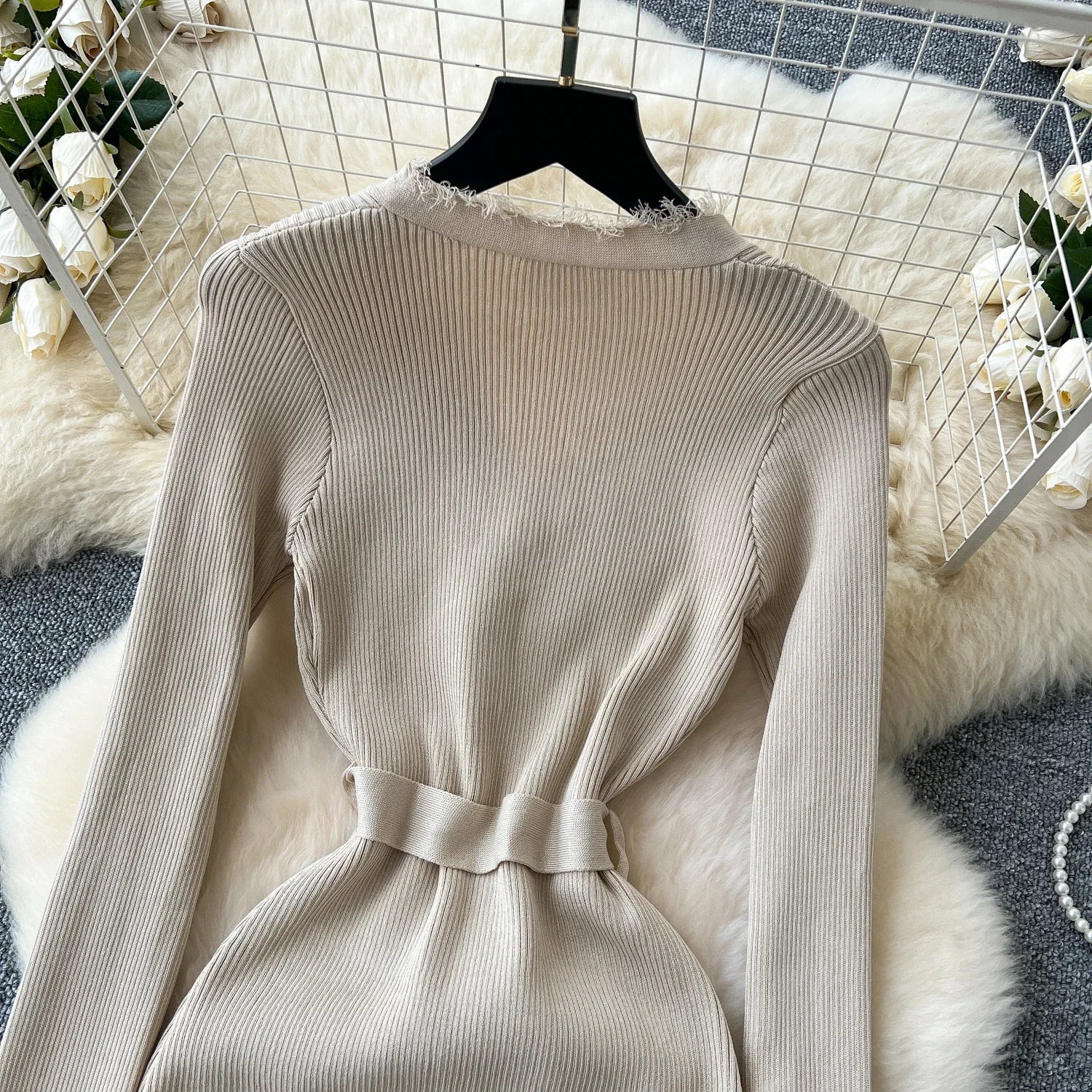 Womens Knit Dress Long Sleeve Sweater Casual Elegant