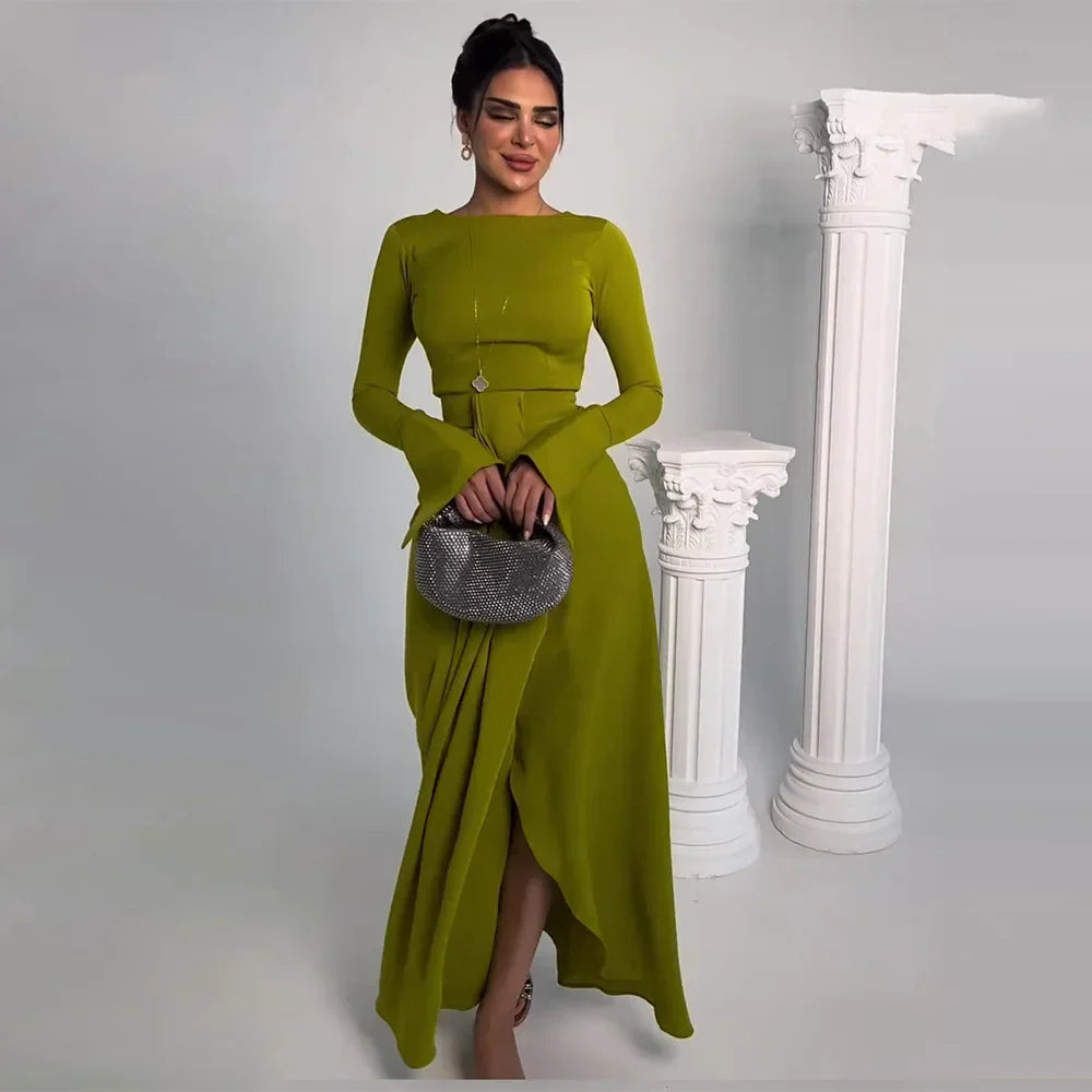 Satin A Line Prom Dress with Jewel Embellishments Gown