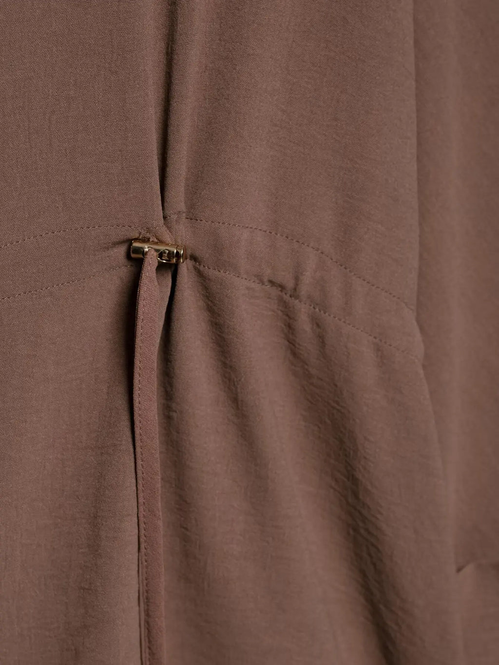 Women Camel Safari Style Flowing Shirt with Drawstring Waist Wide Sleeves and Turn-up Cuffs Casual Blouse for Holiday and Everyday Wear